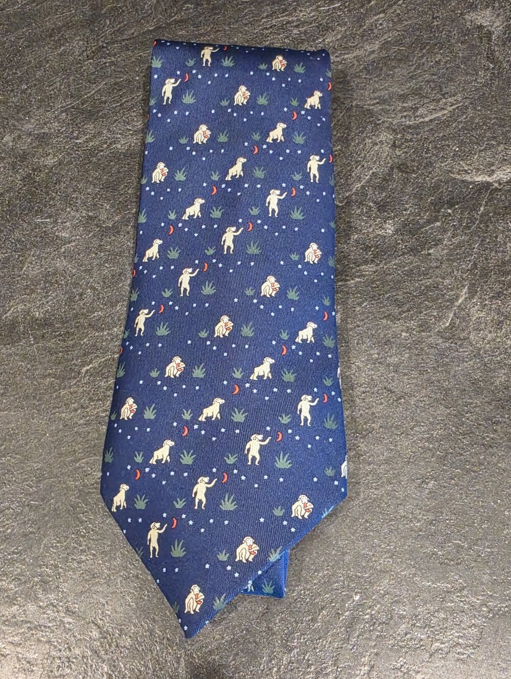 Hermes Navy Silk Tie With Monkey